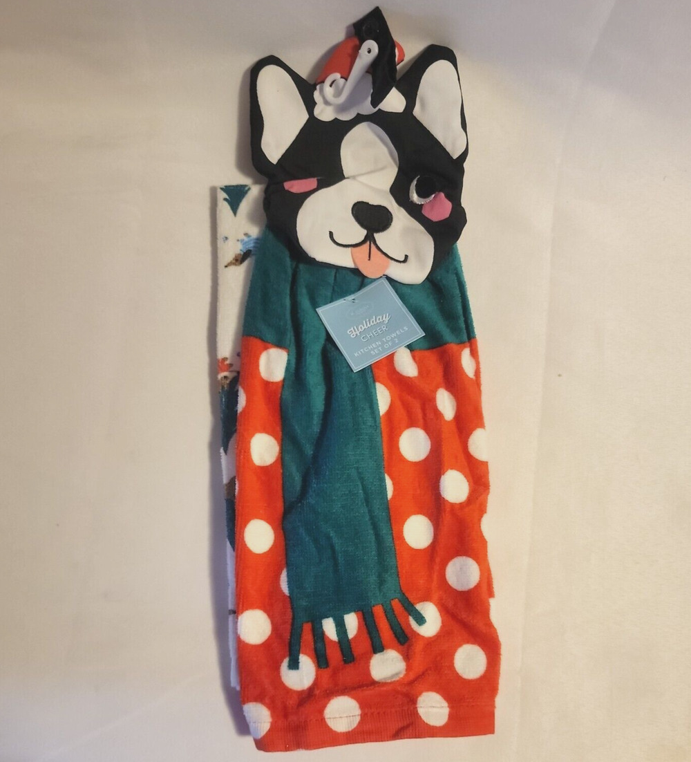 St Nicholas Square Holiday Cheer Set of 2 kitchen Towels Dog